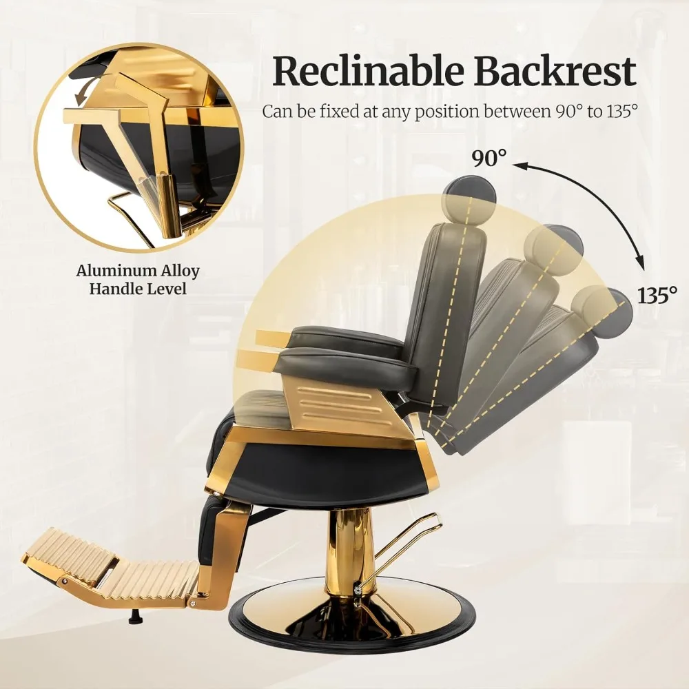 Heavy Duty Vintage Barber Chair, Hydraulic Reclining Salon Chairs for Hair Stylist with Footrest & Headrest, Customized