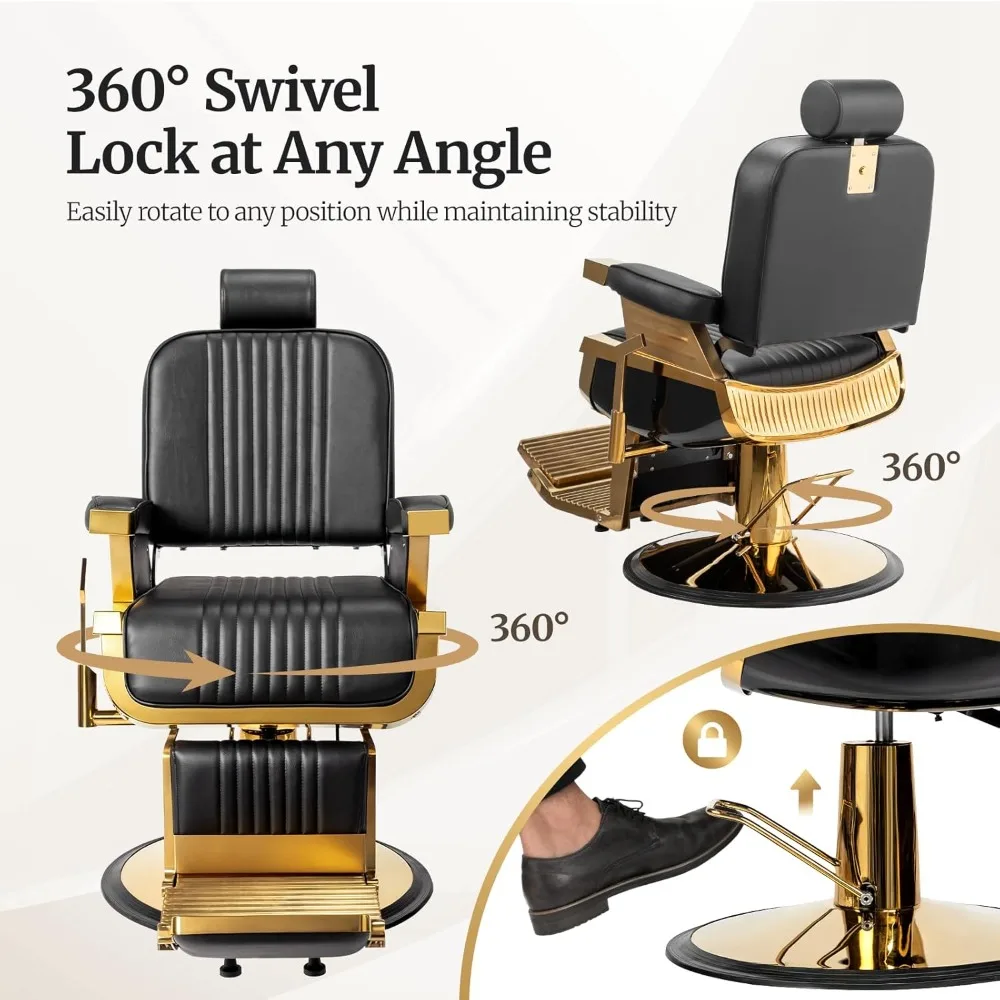 Heavy Duty Vintage Barber Chair, Hydraulic Reclining Salon Chairs for Hair Stylist with Footrest & Headrest, Customized