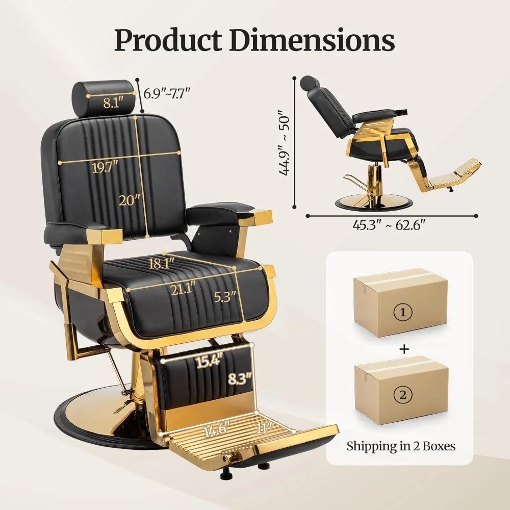 Heavy Duty Vintage Barber Chair, Hydraulic Reclining Salon Chairs for Hair Stylist with Footrest & Headrest, Customized