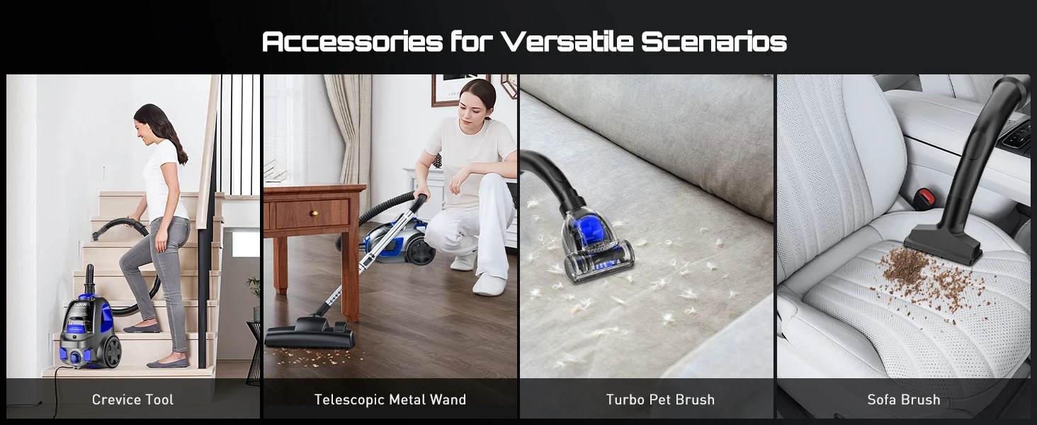 Canister Vacuum Cleaner, 40Kpa 1600W Powerful,3.7QT Large Dust Cup Vacuum for Hard Floors, Carpets, Pet Hair