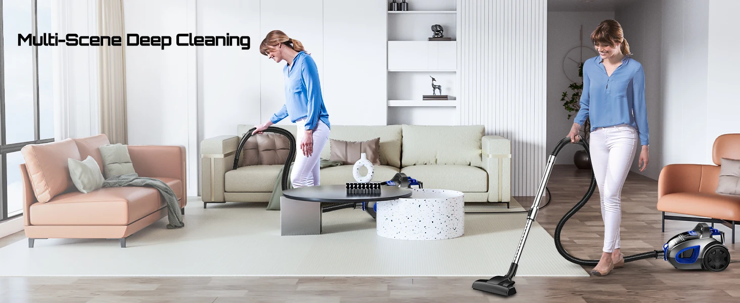Canister Vacuum Cleaner, 40Kpa 1600W Powerful,3.7QT Large Dust Cup Vacuum for Hard Floors, Carpets, Pet Hair