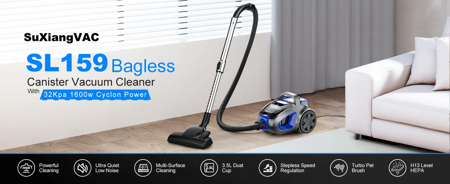 Canister Vacuum Cleaner, 40Kpa 1600W Powerful,3.7QT Large Dust Cup Vacuum for Hard Floors, Carpets, Pet Hair