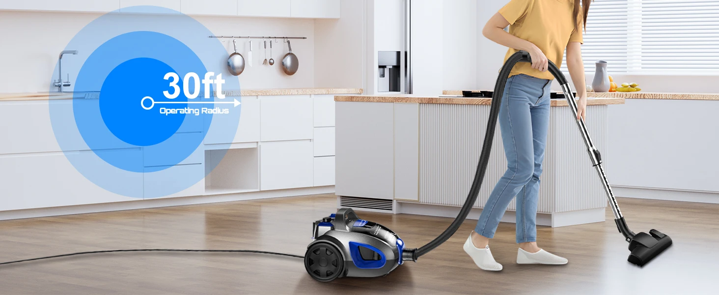 Canister Vacuum Cleaner, 40Kpa 1600W Powerful,3.7QT Large Dust Cup Vacuum for Hard Floors, Carpets, Pet Hair