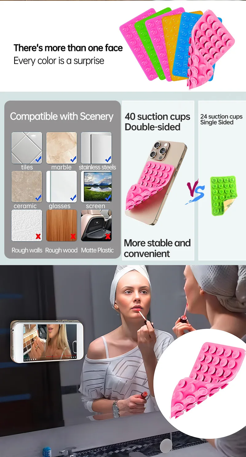 Double Sided Silicone Suction Cup Phone Case Detachable Stand Silicone Rubber Sucker Pad For Selfies And Videos Fixed Pad