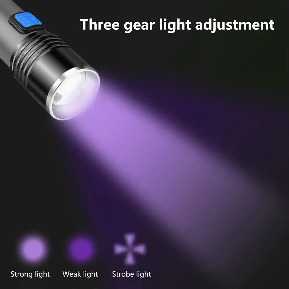 395nm UV Flashlight Blacklight USB Rechargeable Zoomable UV Light Ultraviolet Flashlight for Pet Urine Detector Resin Curing