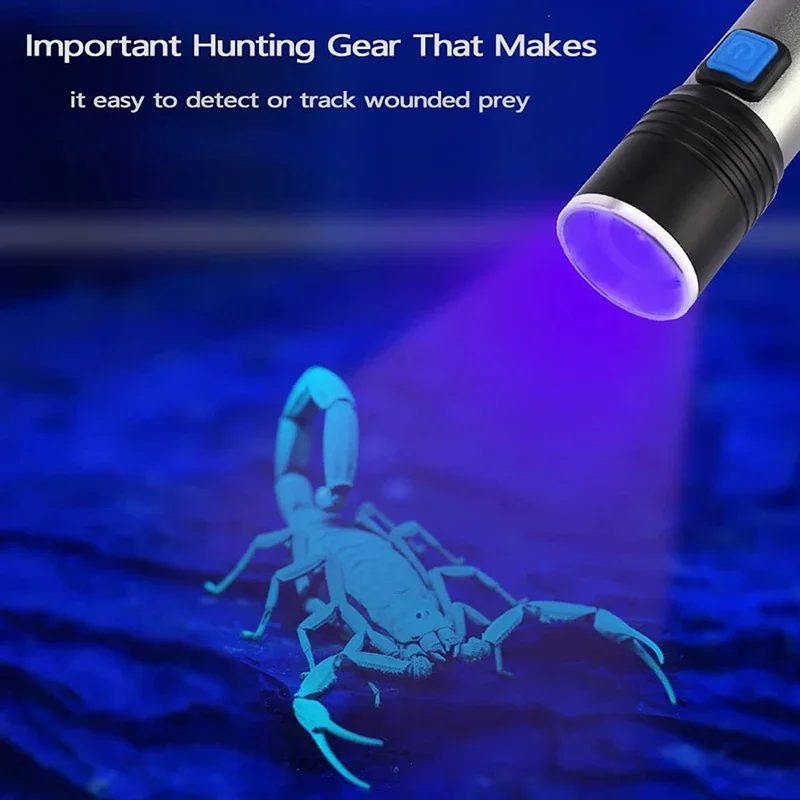 395nm UV Flashlight Blacklight USB Rechargeable Zoomable UV Light Ultraviolet Flashlight for Pet Urine Detector Resin Curing
