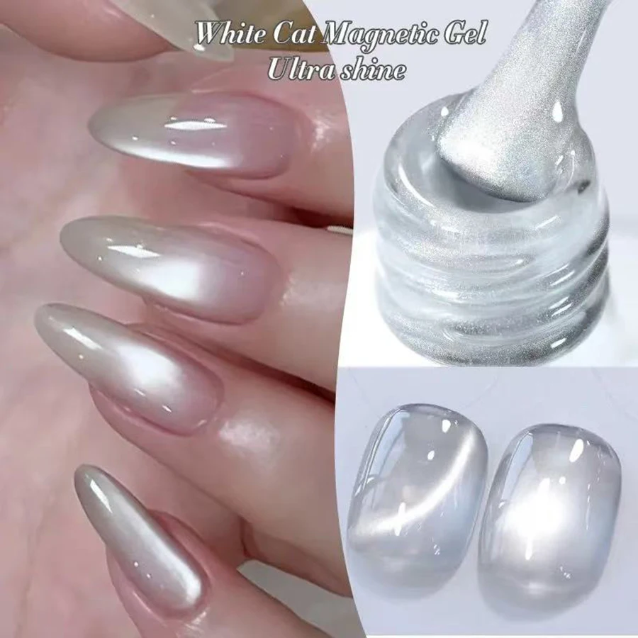 1-9pcs TC Flow Light White Cat Eye Gel Nail Polish Ultra Shine Soak Off UV Gel Mirror Glass Cat Magnet Gel Varnish Nail Supplies