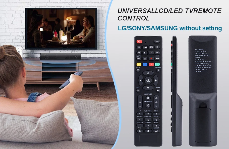 Universal Tv Remote for Lg, Samsung, Tcl, Philips, Vizio, Sharp, Sony, Panasonic, Sanyo, Insignia, Toshiba and Other Brands Lcd L