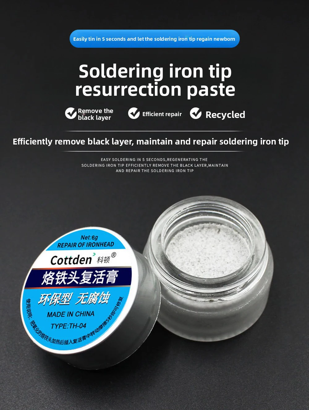 Soldering Tip Tinner Cleaner, Lead Free Oxidation Cleaning Paste, Refresher Tip Tinner Flux, Soldering Tip Cleaning