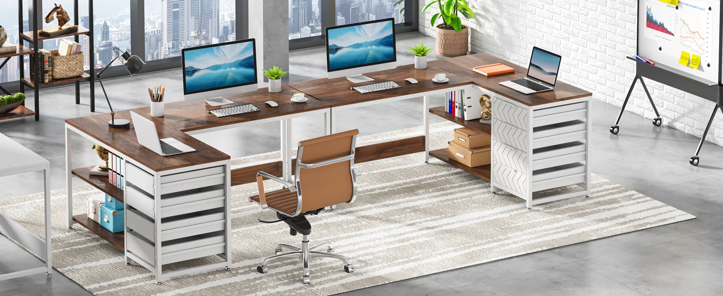 Tribesigns L Shaped Computer Desk with Storage Drawers, 59 inch Corner Desk with Shelves, Reversible L-Shaped Office Desk Study
