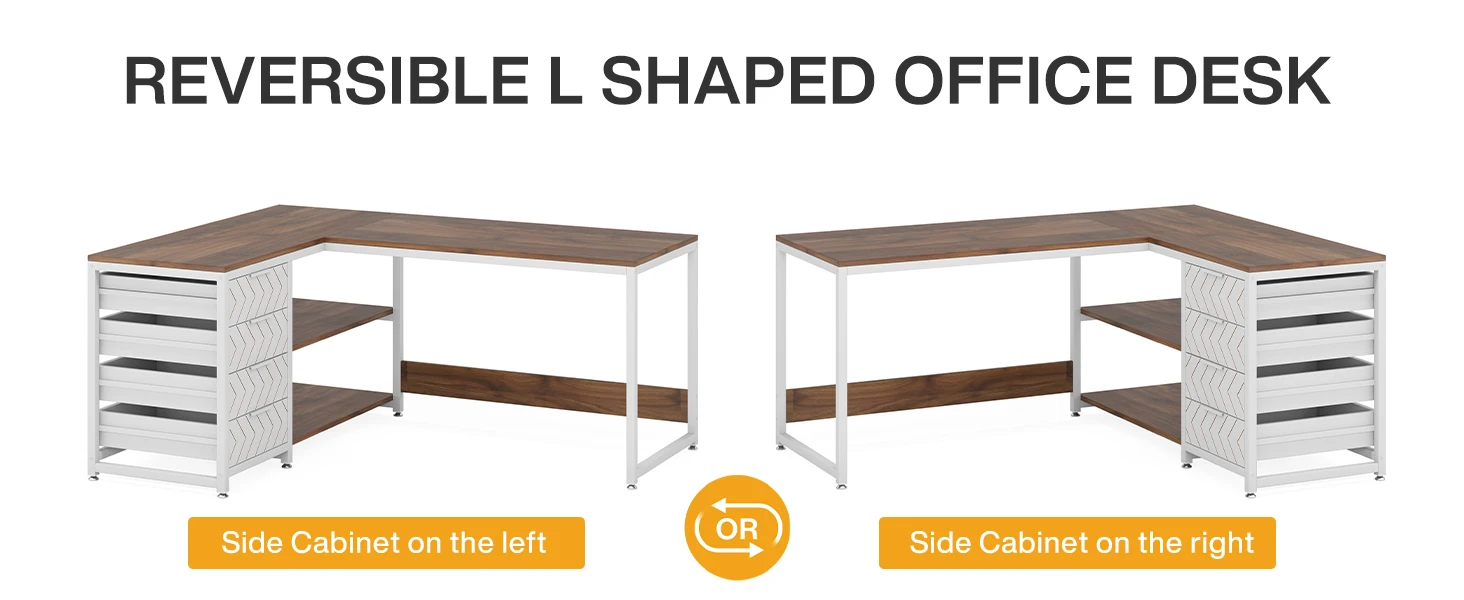 Tribesigns L Shaped Computer Desk with Storage Drawers, 59 inch Corner Desk with Shelves, Reversible L-Shaped Office Desk Study