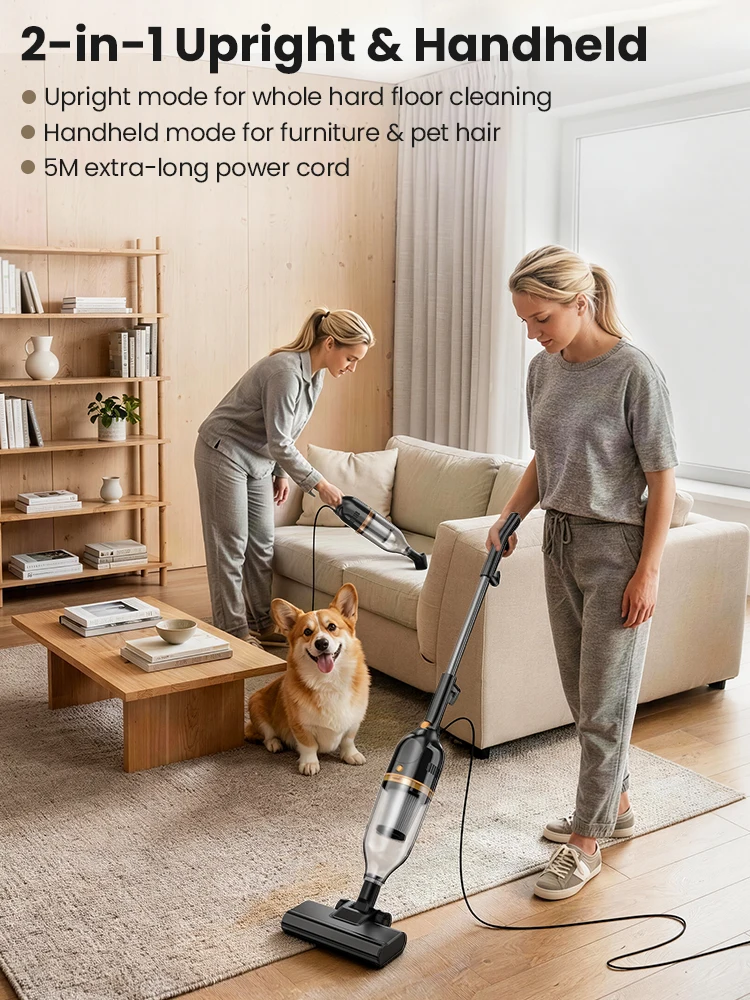INSE R7 Corded Vacuum Cleaner Handheld Stick Vacuum 600W Powerful 3 In1 Lightweight Vacuum Cleaners for Home Hard Floor Pet Hair