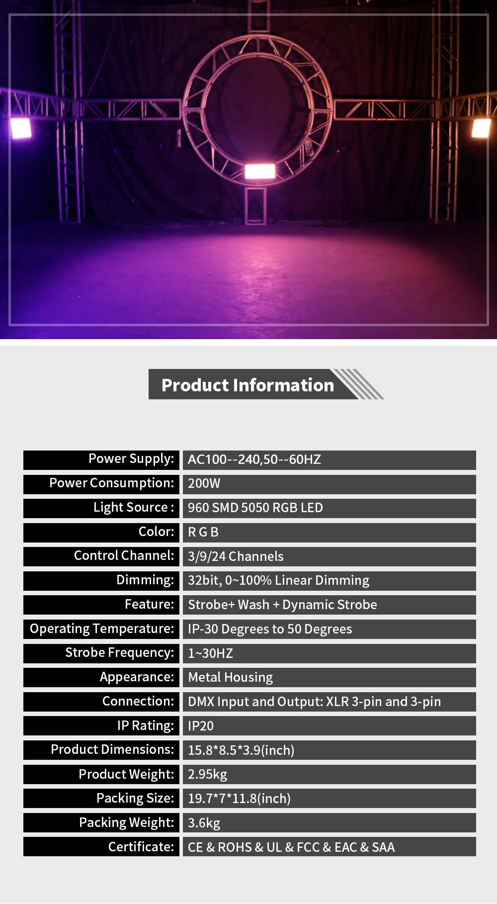6PCS SHEHDS LED 200W RGB Marquee Strobe Light Blinder Effects For DJ Wedding Nightclub Party