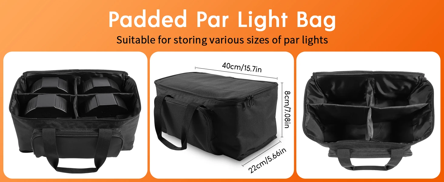 Datewink Par Light Bag 600D Waterproof PVC+210D Lining Storage Bag For 4Pcs 18*18*10CM Par Light Stage Lights Bag With Partition