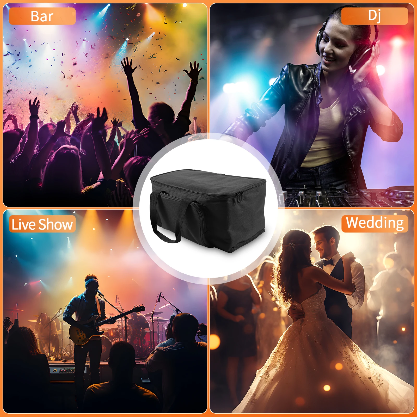 Datewink Par Light Bag 600D Waterproof PVC+210D Lining Storage Bag For 4Pcs 18*18*10CM Par Light Stage Lights Bag With Partition