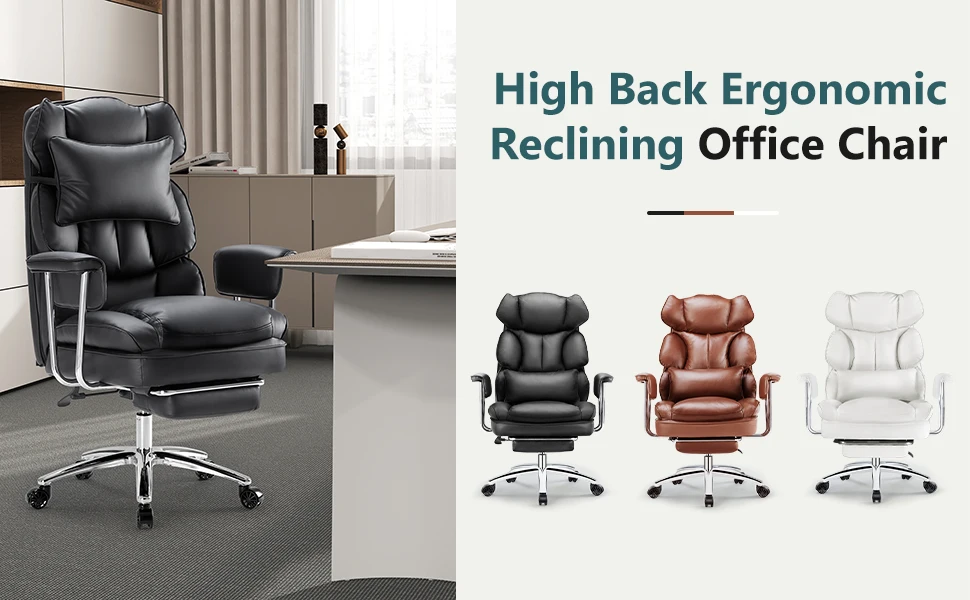 JHK PU Leather Ergonomic Office Computer Desk Chair High Back with Footrest Lumbar Support Height Adjustable For Home Office