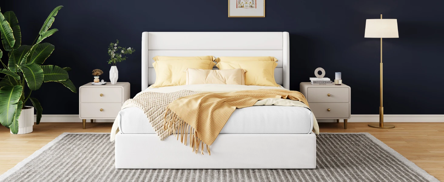 HOOMIC Lift Up Storage Bed with Wingback Headboard/Heavy-Duty Hydraulic Bed/Large Underneath Storage Allewie