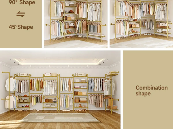 L4 Wall Mounted Industrial Pipe Clothes Rack, Closet Organizer System with Rods Expandable, Clothing Rack, Corner Garment Rack