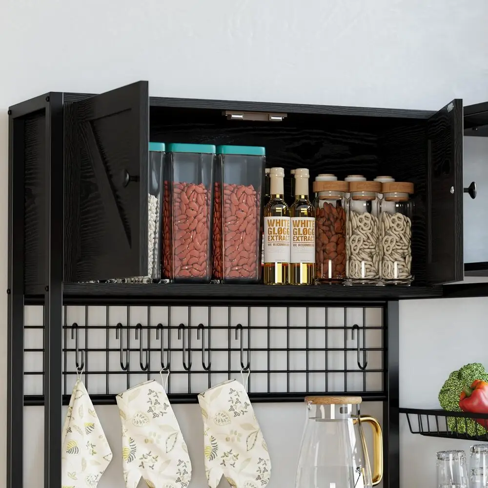 IRONCK Bakers Rack with 2 Storage Cabinets and Power Outlet, 45.3 Inch Kitchen Microwave Stand with Storage, Coffee Bar Cabinet