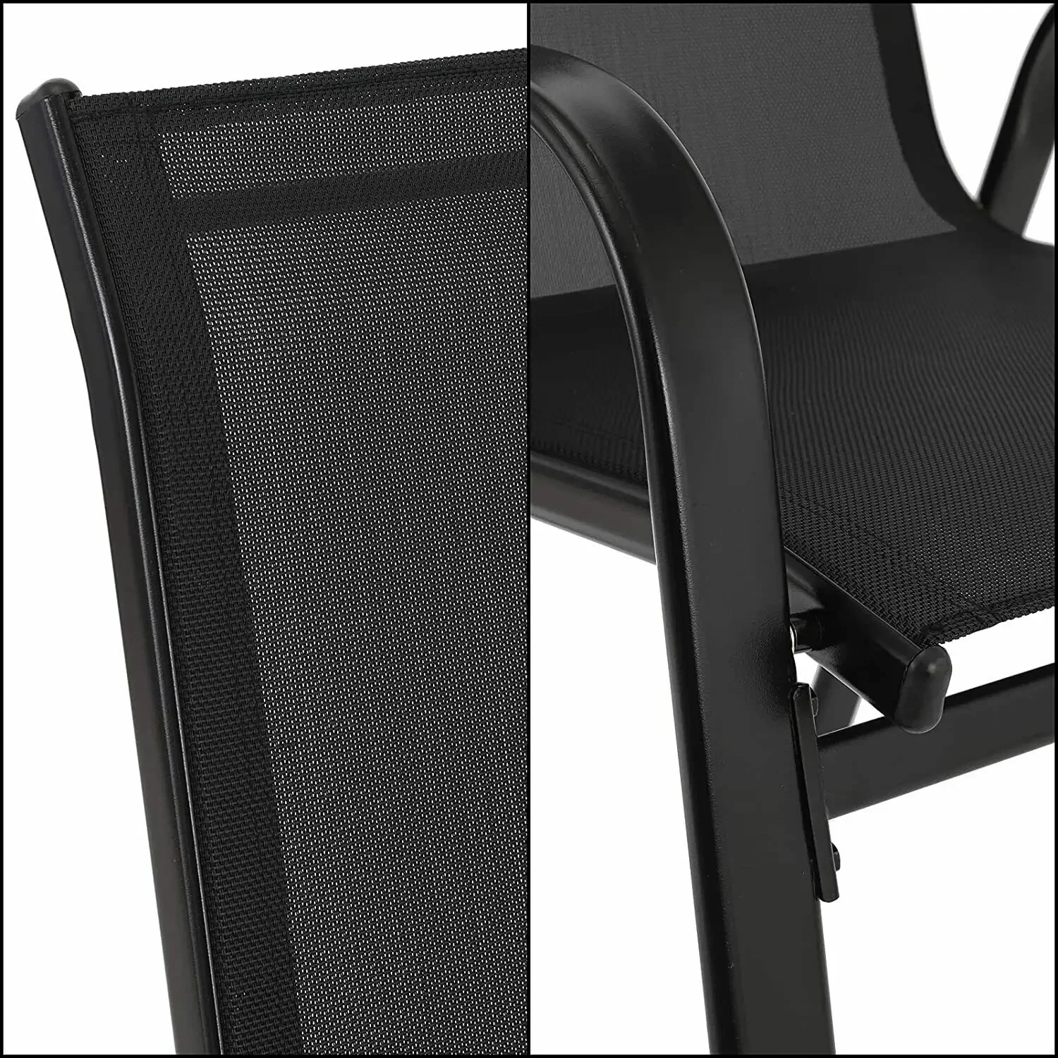 4PCS Garden Chairs Steel-iron+Teslin Fabric Folding High Back Balcony Chair Camping Chair Outdoor Seating Group Load 150kg Black