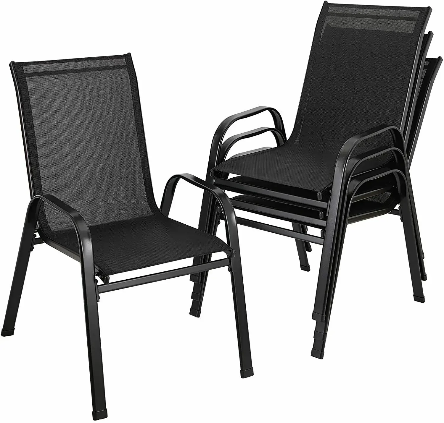 4PCS Garden Chairs Steel-iron+Teslin Fabric Folding High Back Balcony Chair Camping Chair Outdoor Seating Group Load 150kg Black