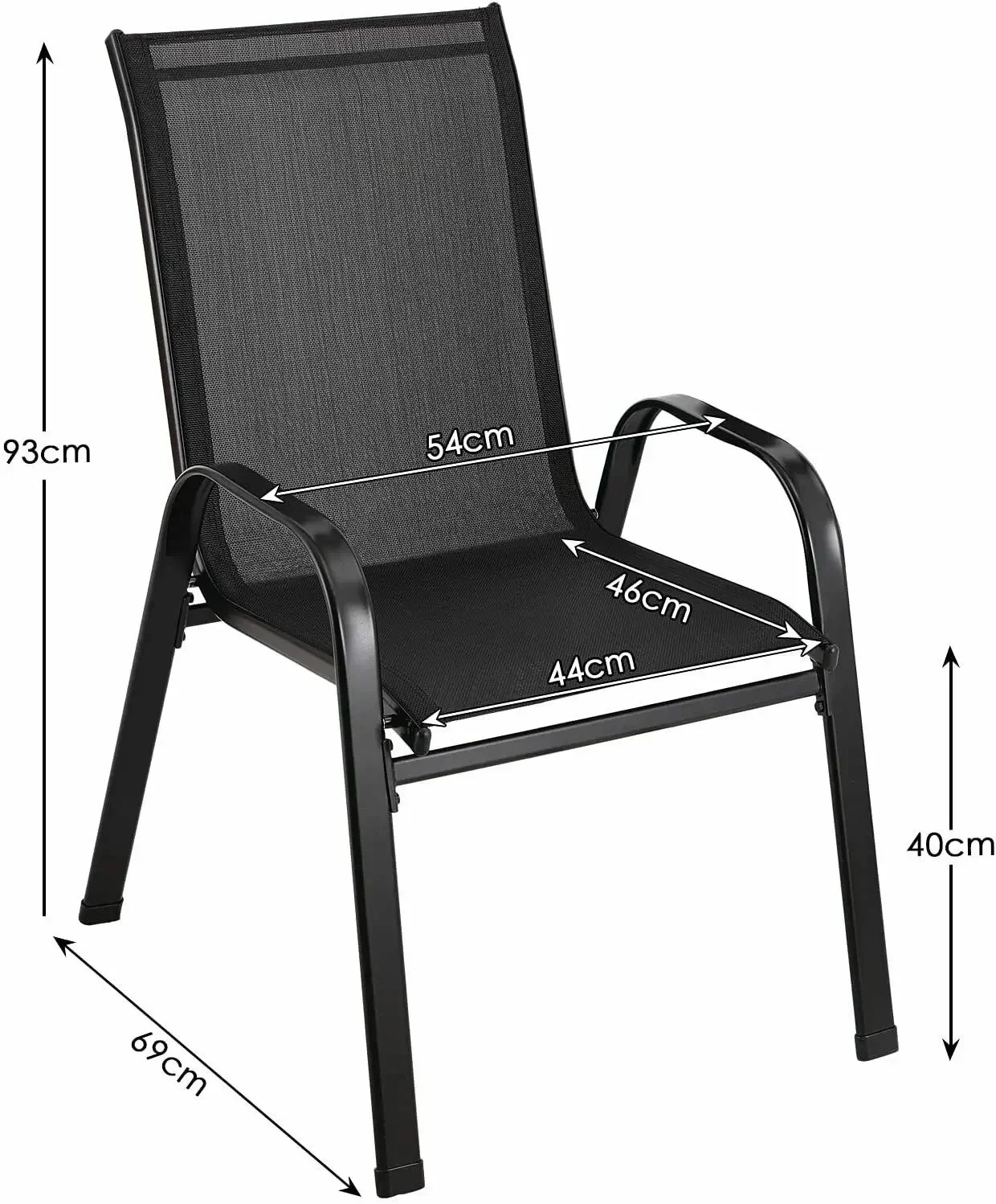4PCS Garden Chairs Steel-iron+Teslin Fabric Folding High Back Balcony Chair Camping Chair Outdoor Seating Group Load 150kg Black