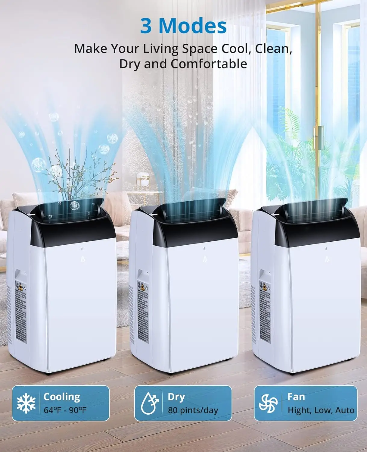 14000 BTU Portable Air Conditioners, 3-In-1 Free Standing Cooling AC Unit With Fan, Dehumidifier, Remote Control, Sleep Mode