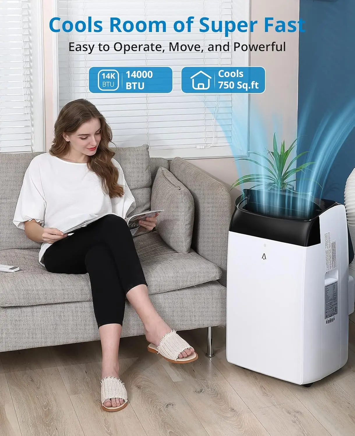14000 BTU Portable Air Conditioners, 3-In-1 Free Standing Cooling AC Unit With Fan, Dehumidifier, Remote Control, Sleep Mode
