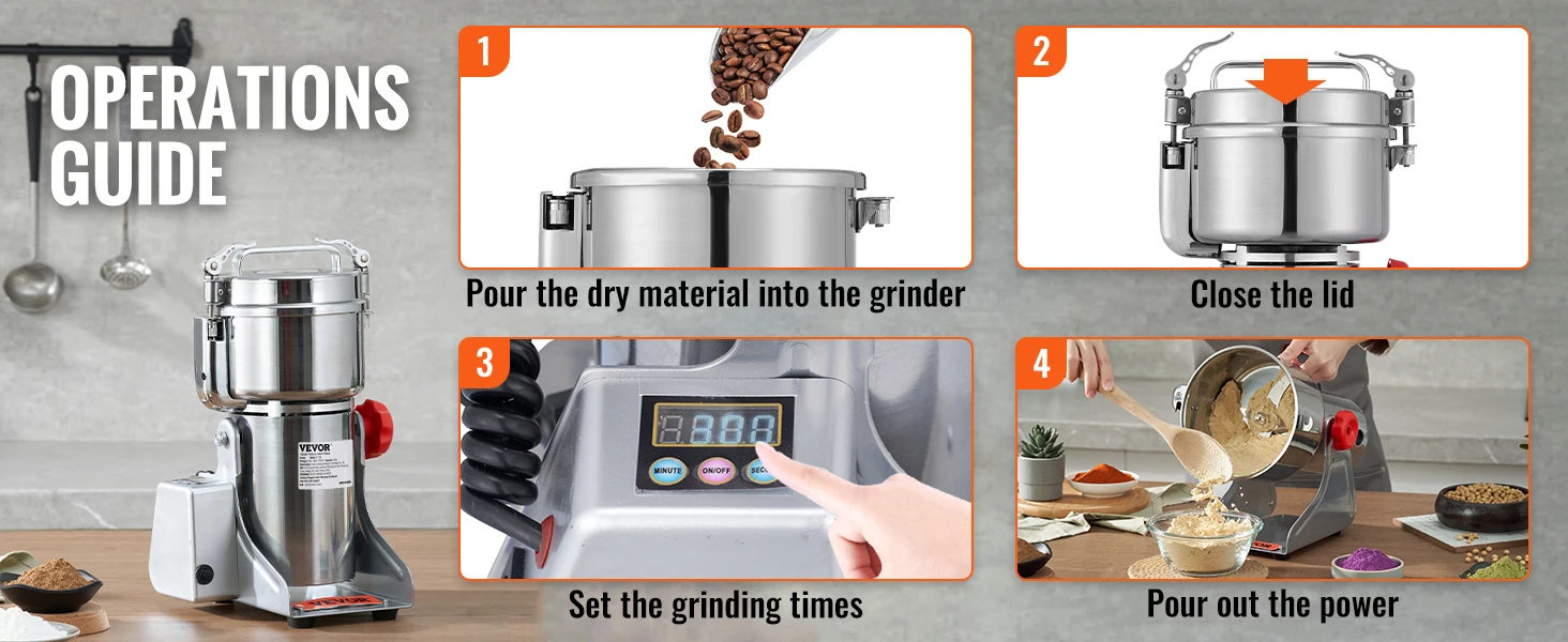 SucceBuy 150-2500g Electric Grain Mill Grinder Commercial Swing Spice Grinders for Dry Herbs Grains Spices Cereals Coffee Corn
