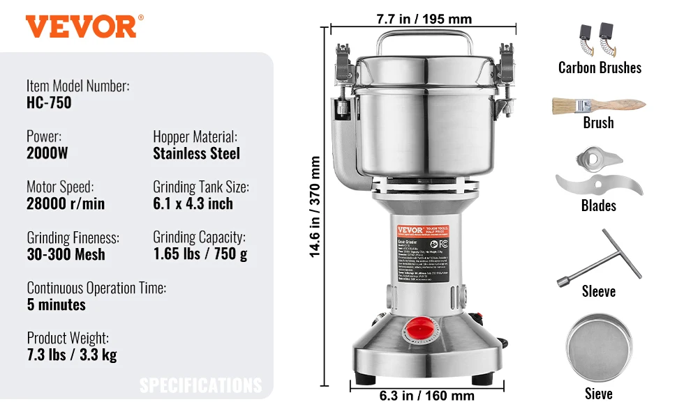 SucceBuy 150-2500g Electric Grain Mill Grinder Commercial Swing Spice Grinders for Dry Herbs Grains Spices Cereals Coffee Corn