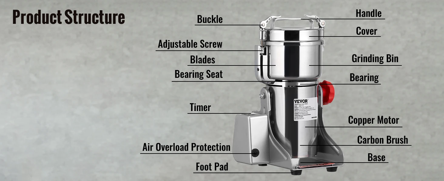SucceBuy 150-2500g Electric Grain Mill Grinder Commercial Swing Spice Grinders for Dry Herbs Grains Spices Cereals Coffee Corn