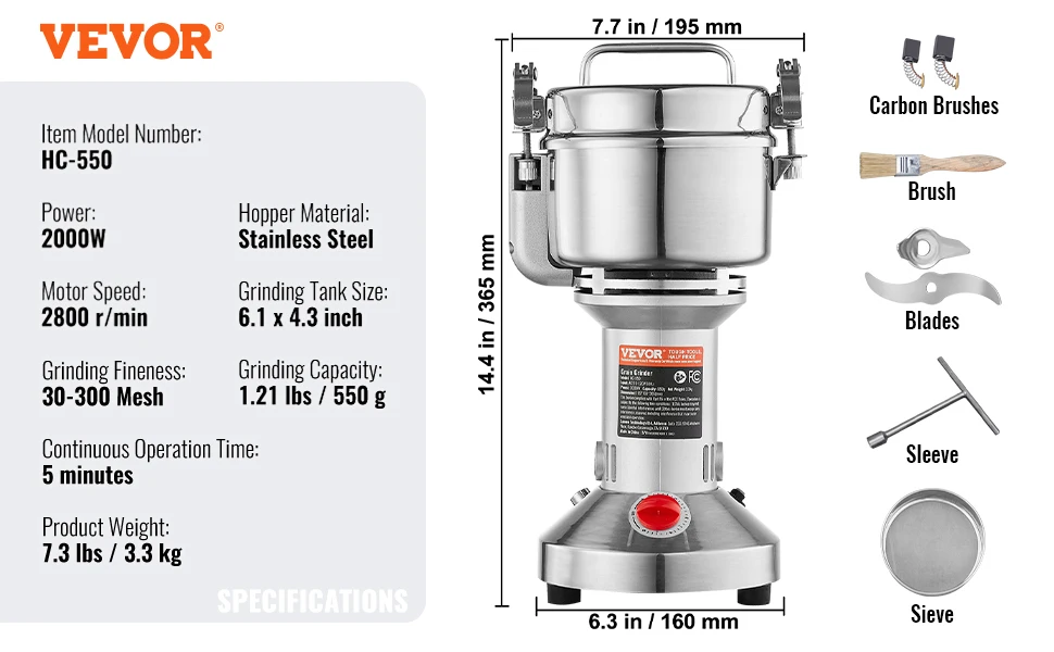 SucceBuy 150-2500g Electric Grain Mill Grinder Commercial Swing Spice Grinders for Dry Herbs Grains Spices Cereals Coffee Corn