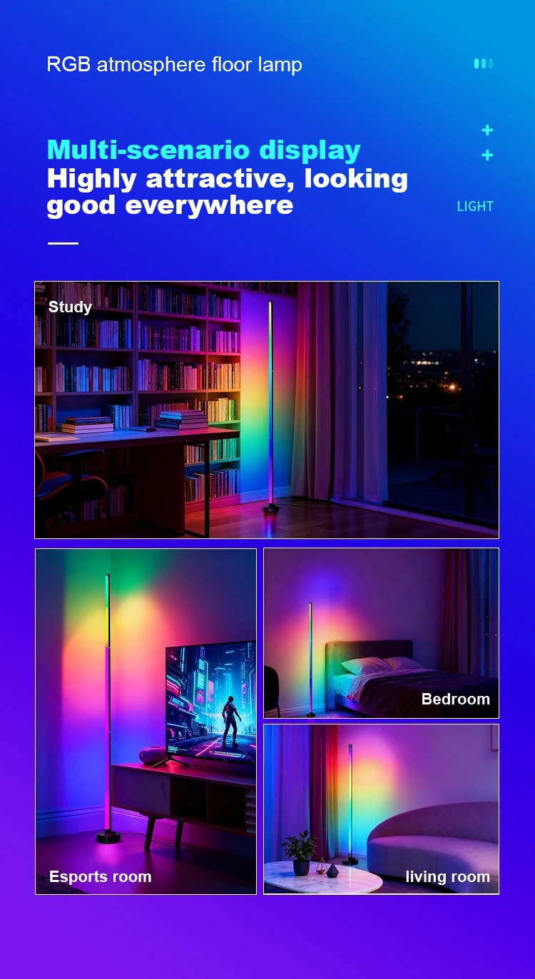RGB+IC LED Corner Lamp Adjustable Height RGBW LED Floor Lamp, 3 Control Modes, Music Sync, Timer, DIY Color Adjustment, Suitable For Gaming Room, Living Room, Bedroom, Party