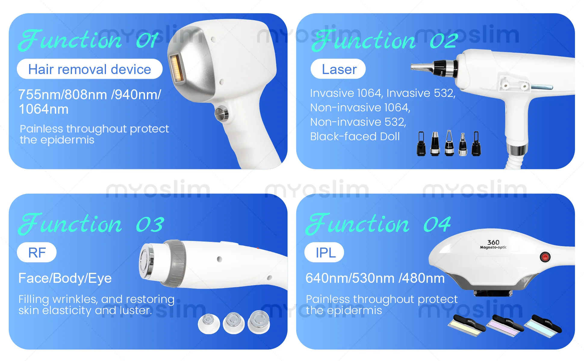 5000W Diode 4 In 1 Opt Ipl Hair Removal Machine 4 Wavelengt Newest Picosecond Nd Yag Tattoo Removal Carbon Peeling RF