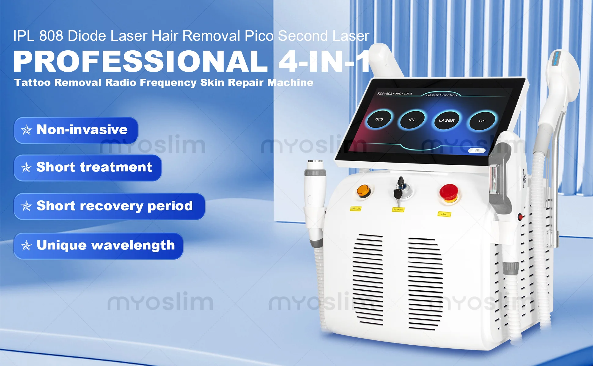 5000W Diode 4 In 1 Opt Ipl Hair Removal Machine 4 Wavelengt Newest Picosecond Nd Yag Tattoo Removal Carbon Peeling RF