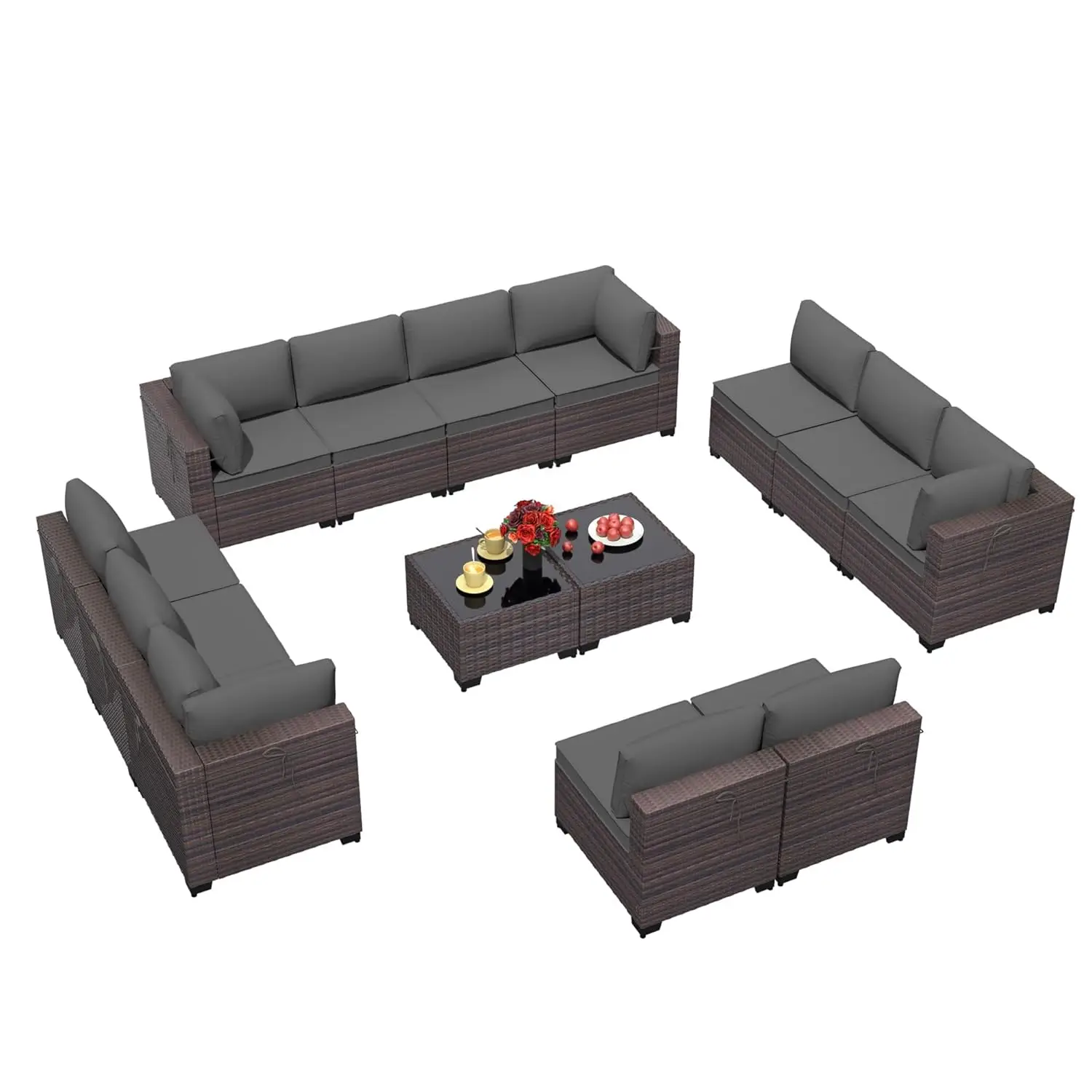 14 Pieces Outdoor Patio Furniture Set,Outdoor Sectional Furniture All Weather PE Rattan Wicker Patio Conversation Set, Custom