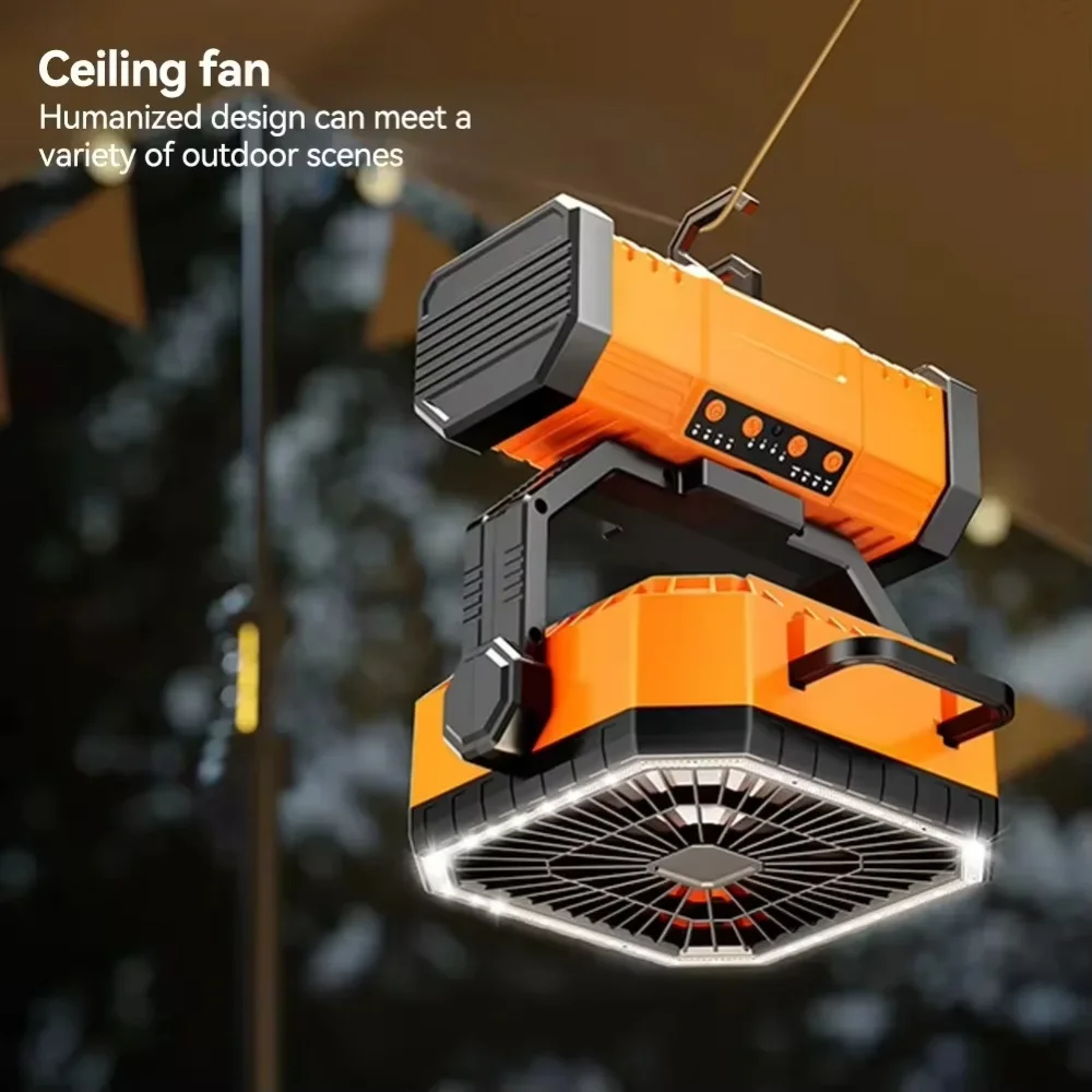 Outdoor Camping Fan 20000mAh Rechargeable Fan with LED Lantern & Remote for Fishing Travel, 4 Speeds 8H Timer, Hanging Hook