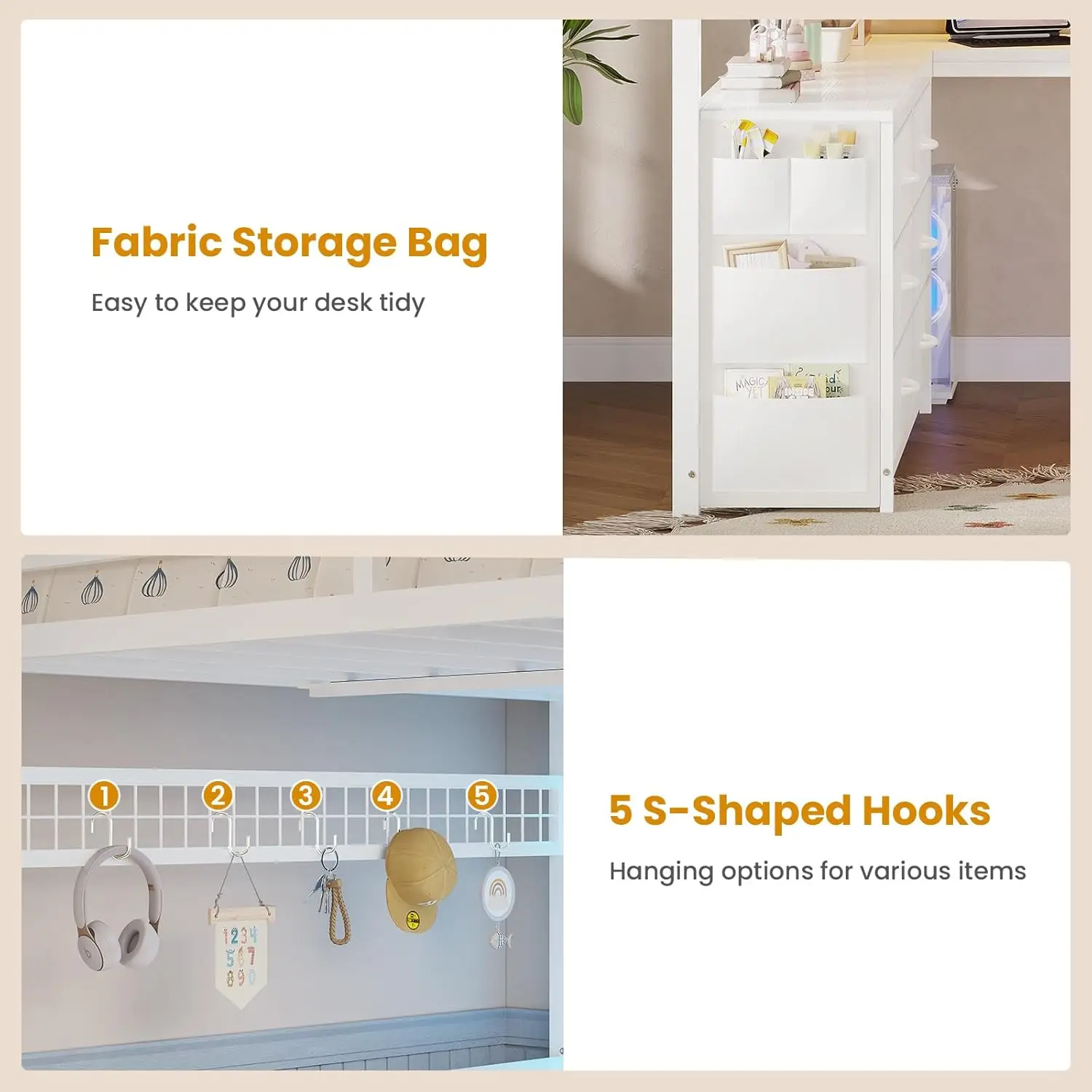 Loft Bed Full Size with U-Shaped Desk, 6 Storage Drawers, Power Outlet, LED Metal Loft Bed with 2 Storage Shelves,, Customized