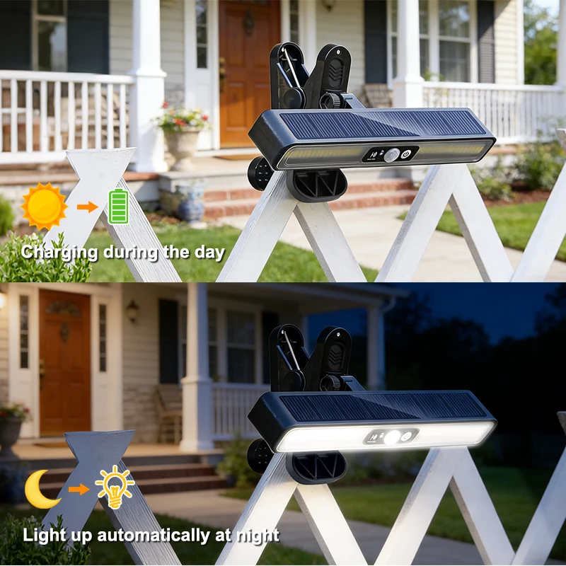 2/4 Pack Clip On Solar Motion Lights Outdoor Waterproof Motion Sensor Outdoor Lights with 36 LEDs 6000K Portable Solar Powered Security Light for Fence Garage Camping Portable Solar Powered Security Light