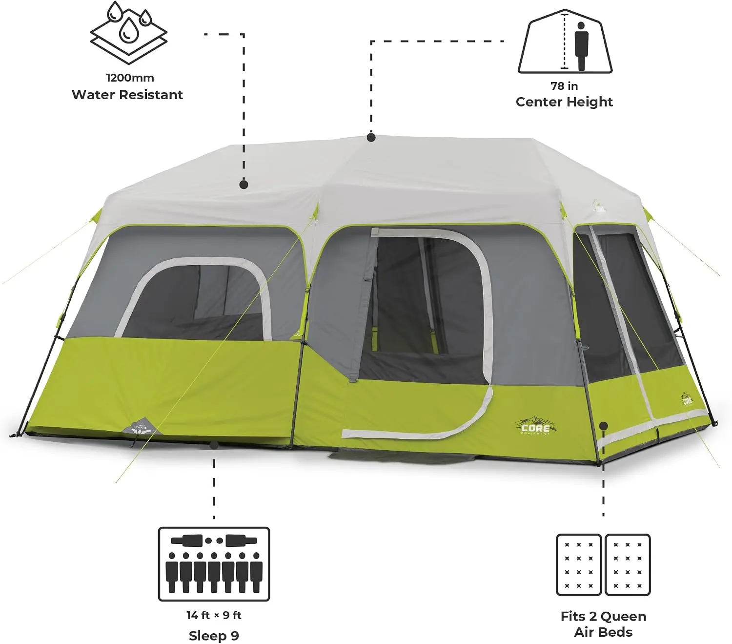 US Stock9 Person Instant Cabin Tent camping family beach waterproof camping tent- 14' x 9',2 person tent / 4 person tent Green (