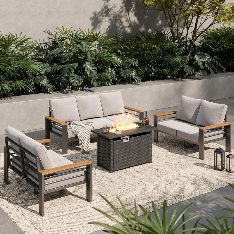 Aoxun Aluminum Outdoor Patio Furniture Set, 7 Seats Outdoor Sectional with Coffee Table, Patio Conversation Sets with Upgraded