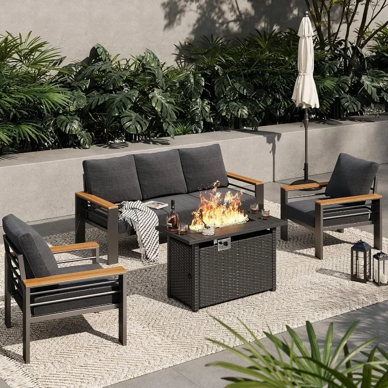 Aoxun Aluminum Outdoor Patio Furniture Set, 7 Seats Outdoor Sectional with Coffee Table, Patio Conversation Sets with Upgraded