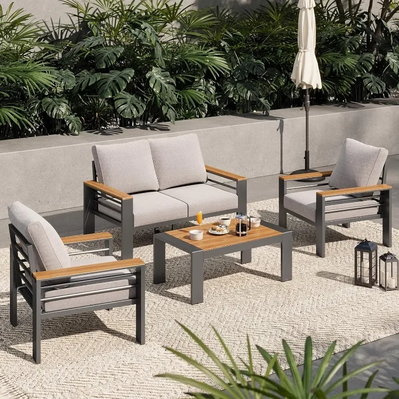 Aoxun Aluminum Outdoor Patio Furniture Set, 7 Seats Outdoor Sectional with Coffee Table, Patio Conversation Sets with Upgraded