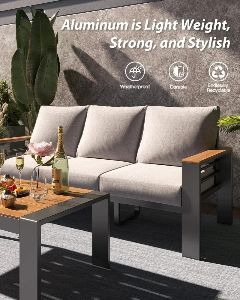 Aoxun Aluminum Outdoor Patio Furniture Set, 7 Seats Outdoor Sectional with Coffee Table, Patio Conversation Sets with Upgraded