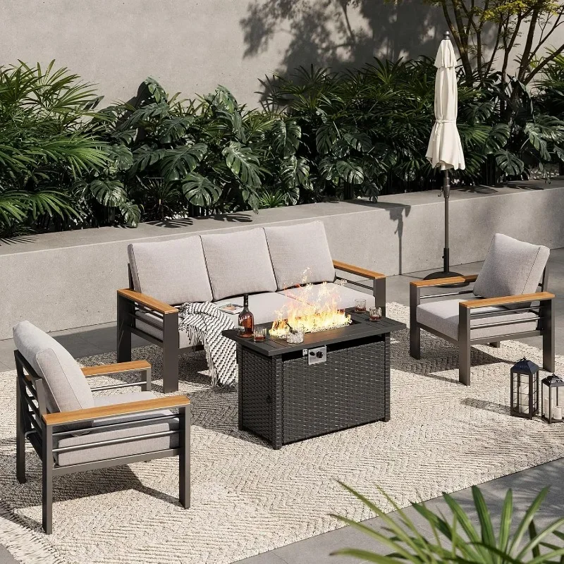 Aoxun Aluminum Outdoor Patio Furniture Set, 7 Seats Outdoor Sectional with Coffee Table, Patio Conversation Sets with Upgraded