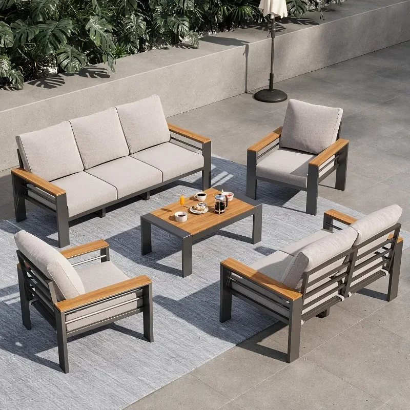 Aoxun Aluminum Outdoor Patio Furniture Set, 7 Seats Outdoor Sectional with Coffee Table, Patio Conversation Sets with Upgraded