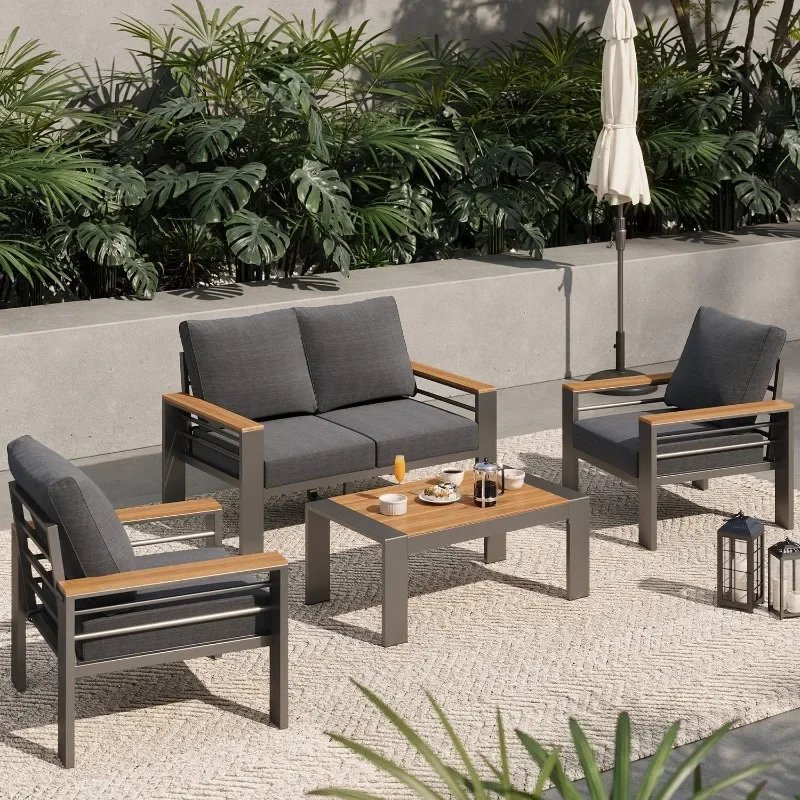Aoxun Aluminum Outdoor Patio Furniture Set, 7 Seats Outdoor Sectional with Coffee Table, Patio Conversation Sets with Upgraded