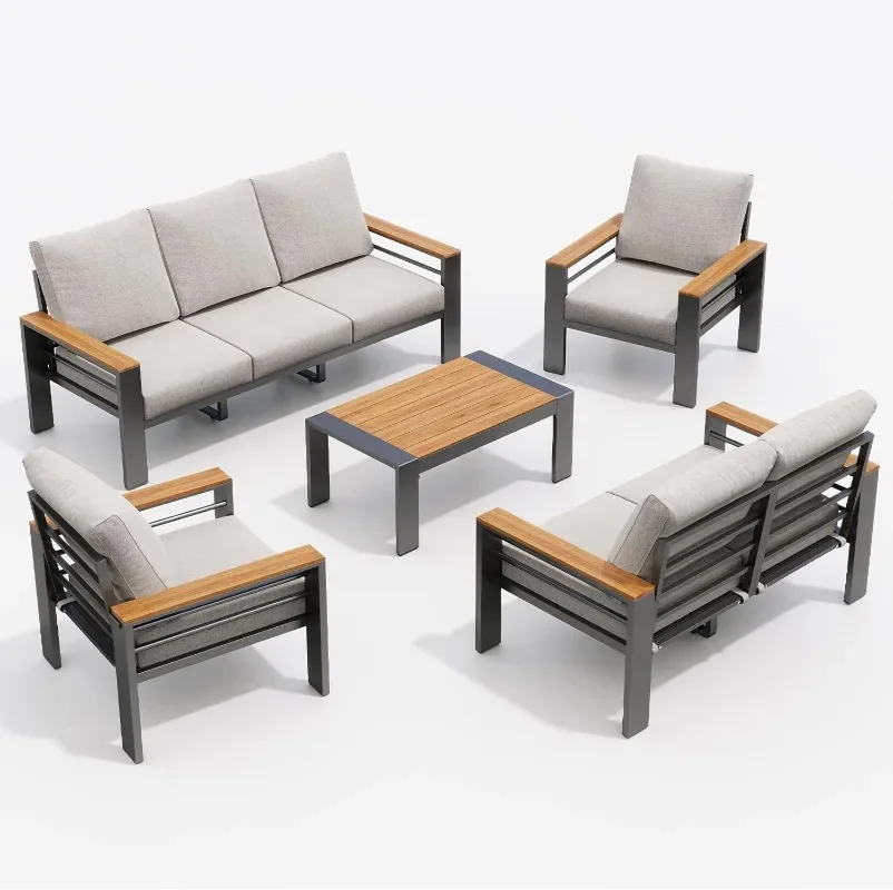 Aoxun Aluminum Outdoor Patio Furniture Set, 7 Seats Outdoor Sectional with Coffee Table, Patio Conversation Sets with Upgraded