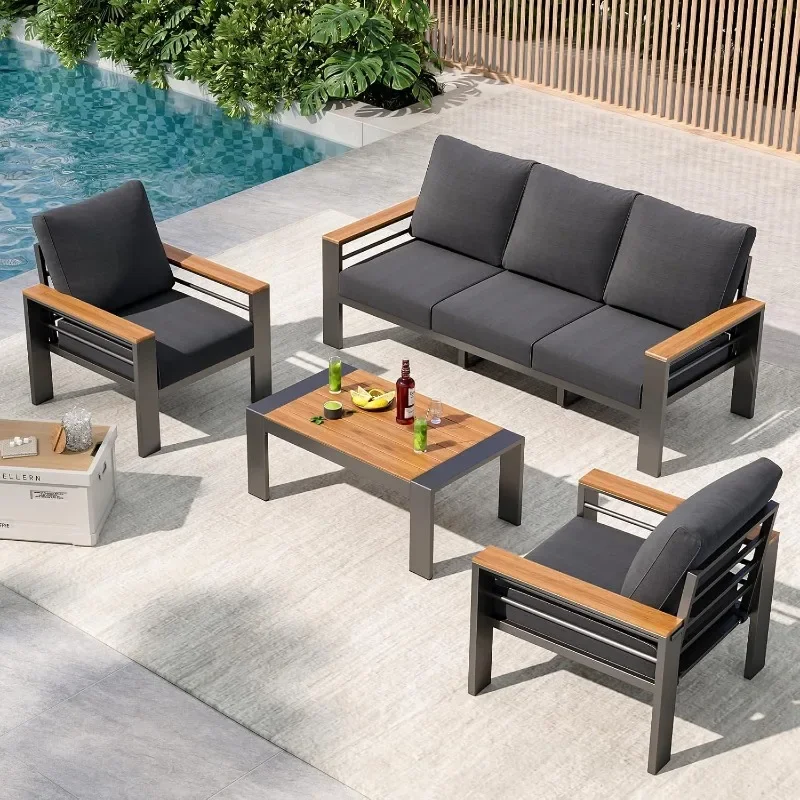 Aoxun Aluminum Outdoor Patio Furniture Set, 7 Seats Outdoor Sectional with Coffee Table, Patio Conversation Sets with Upgraded