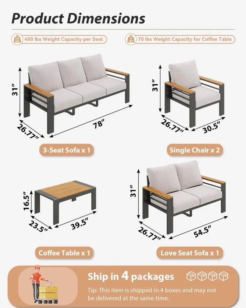 Aoxun Aluminum Outdoor Patio Furniture Set, 7 Seats Outdoor Sectional with Coffee Table, Patio Conversation Sets with Upgraded